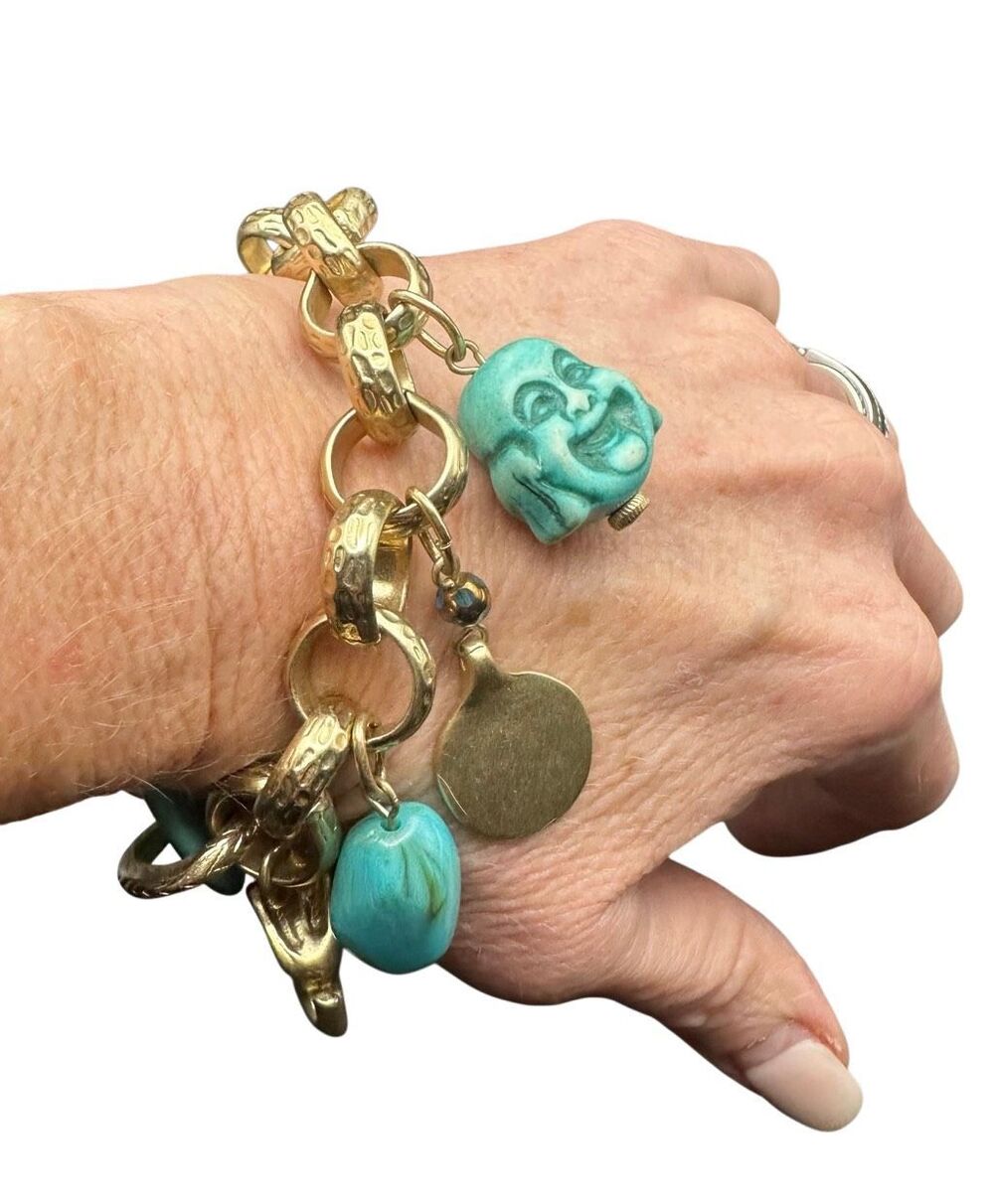 CHICO'S chicos alanevcharmy charm bracelet Turquoise Elephant Tassel ASIAN Buddh